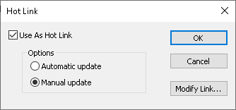Hot Link dialog used to create a link between the survey and an external database