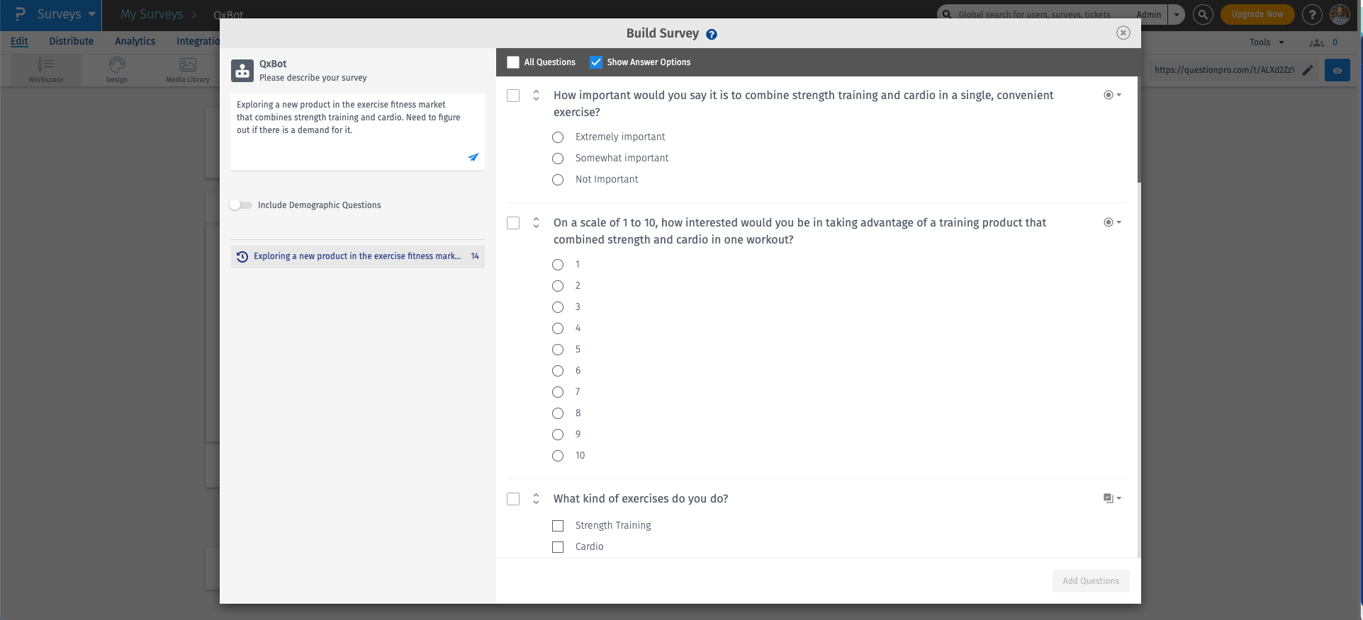 question pro AI survey builder
